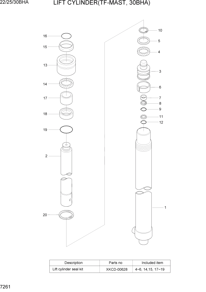 Схема запчастей Hyundai 22/25/30BHA-7 - PAGE 7261 LIFT CYLINDER(TF-MAST, 30BHA) РАБОЧЕЕ ОБОРУДОВАНИЕ