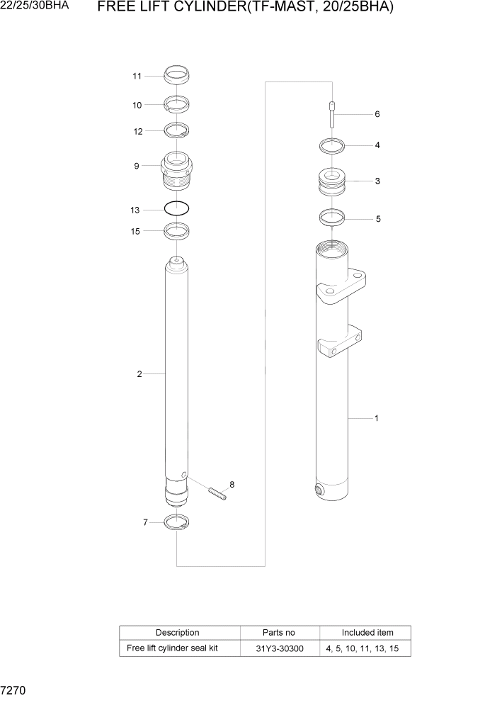 Схема запчастей Hyundai 22/25/30BHA-7 - PAGE 7270 FREE LIFT CYLINDER(TF-MAST, 22/25BHA) РАБОЧЕЕ ОБОРУДОВАНИЕ