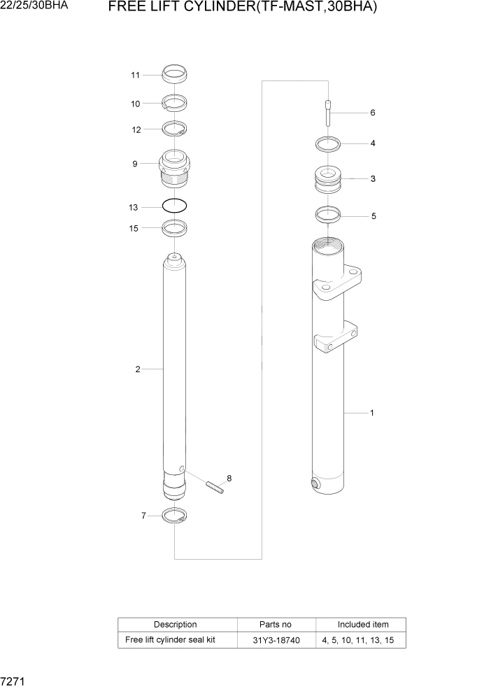 Схема запчастей Hyundai 22/25/30BHA-7 - PAGE 7271 FREE LIFT CYLINDER(TF-MAST, 30BHA) РАБОЧЕЕ ОБОРУДОВАНИЕ