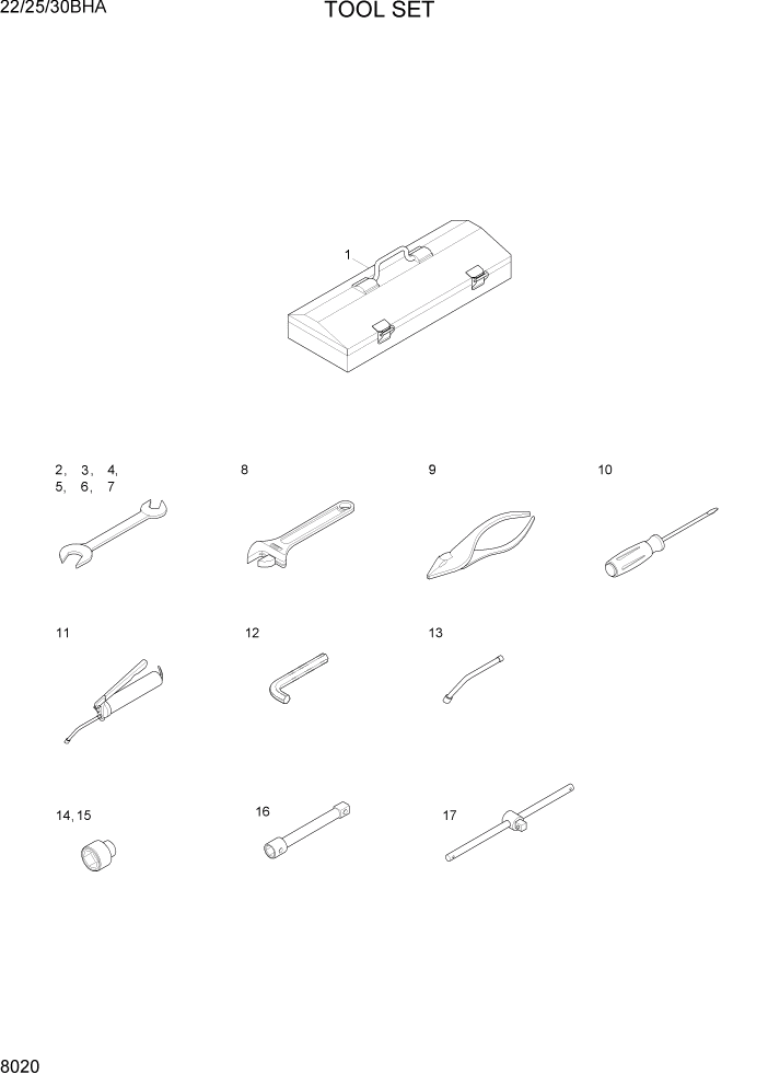 Схема запчастей Hyundai 22/25/30BHA-7 - PAGE 8020 TOOL SET ДРУГИЕ ЧАСТИ