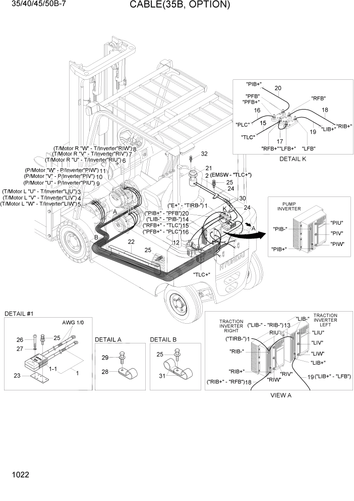 Схема запчастей Hyundai 35/40/45/50B - PAGE 1022 CABLE(35B, OPTION) ЭЛЕКТРИЧЕСКАЯ СИСТЕМА