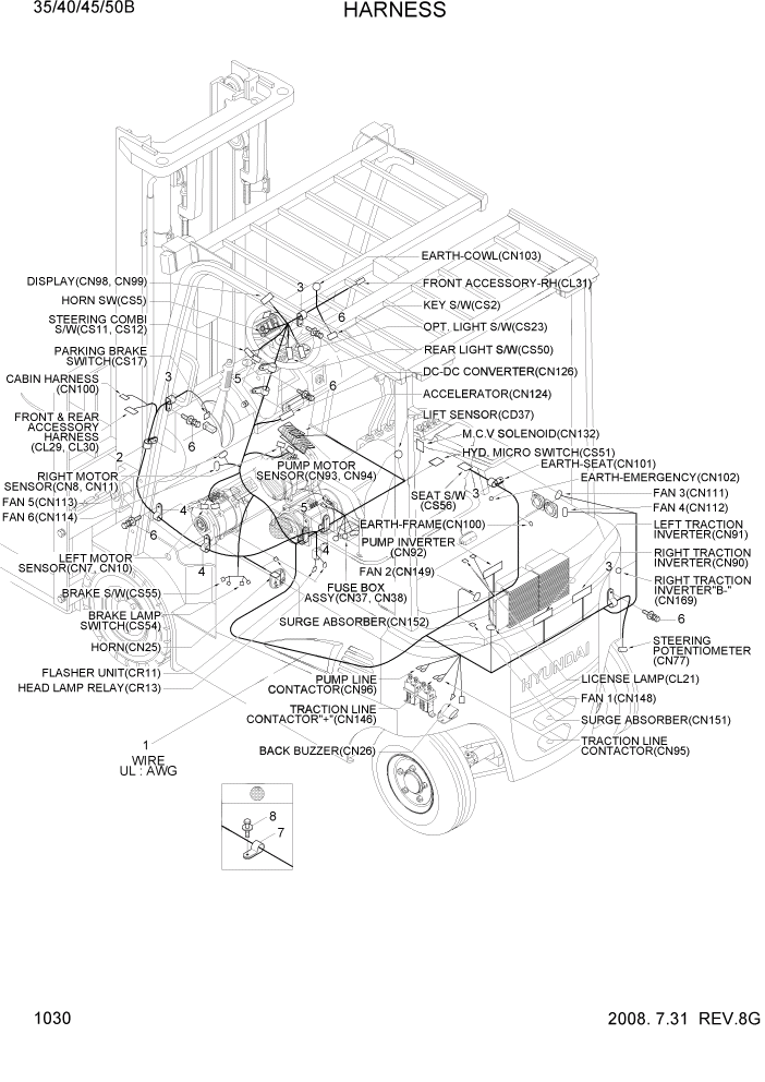 Схема запчастей Hyundai 35/40/45/50B - PAGE 1030 HARNESS ЭЛЕКТРИЧЕСКАЯ СИСТЕМА