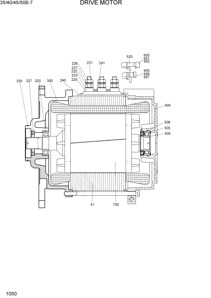 Схема запчастей Hyundai 35/40/45/50B - PAGE 1050 DRIVE MOTOR ЭЛЕКТРИЧЕСКАЯ СИСТЕМА