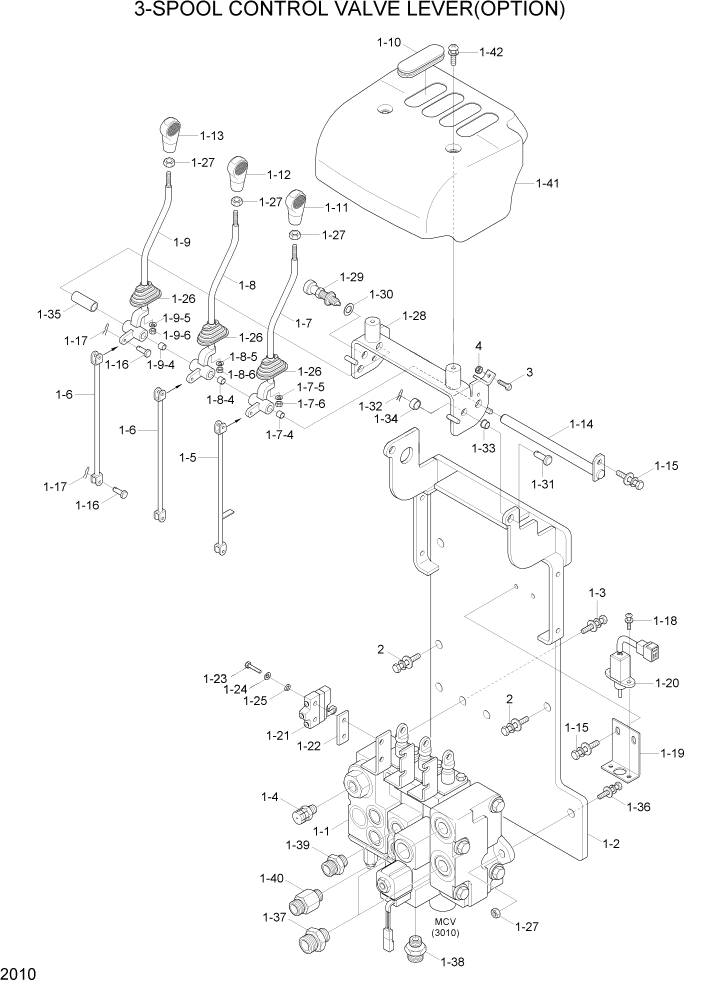 Схема запчастей Hyundai 35/40/45/50B - PAGE 2010 3-SPOOL CONTROL VALVE LEVER(OPTION) ГИДРАВЛИЧЕСКАЯ СИСТЕМА