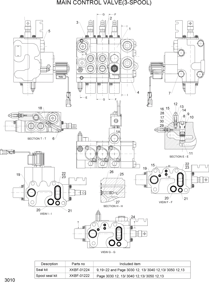 Схема запчастей Hyundai 35/40/45/50B - PAGE 3010 MAIN CONTROL VALVE(3-SPOOL) ГИДРАВЛИЧЕСКИЕ КОМПОНЕНТЫ