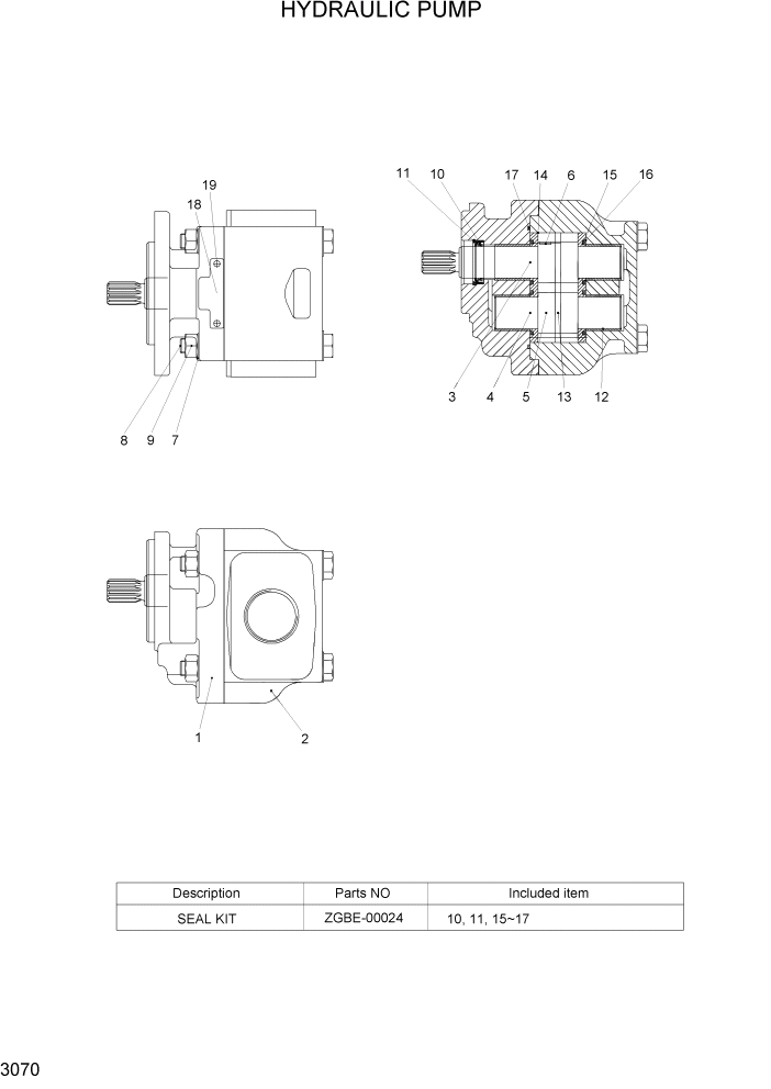 Схема запчастей Hyundai 35/40/45/50B - PAGE 3070 HYDRAULIC PUMP ГИДРАВЛИЧЕСКИЕ КОМПОНЕНТЫ