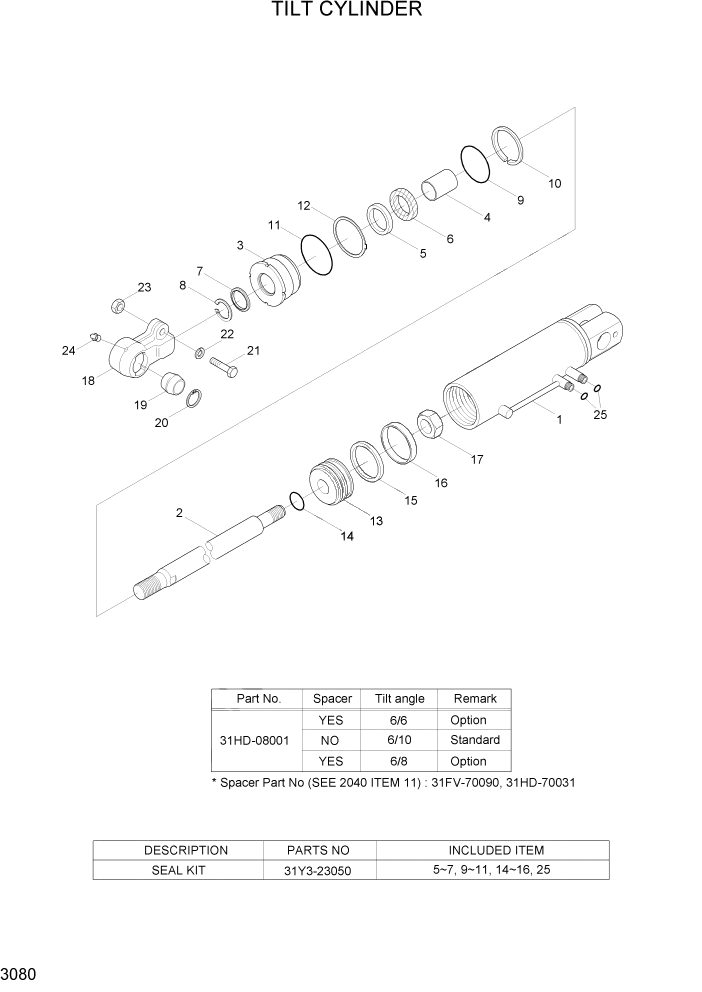 Схема запчастей Hyundai 35/40/45/50B - PAGE 3080 TILT CYLINDER ГИДРАВЛИЧЕСКИЕ КОМПОНЕНТЫ