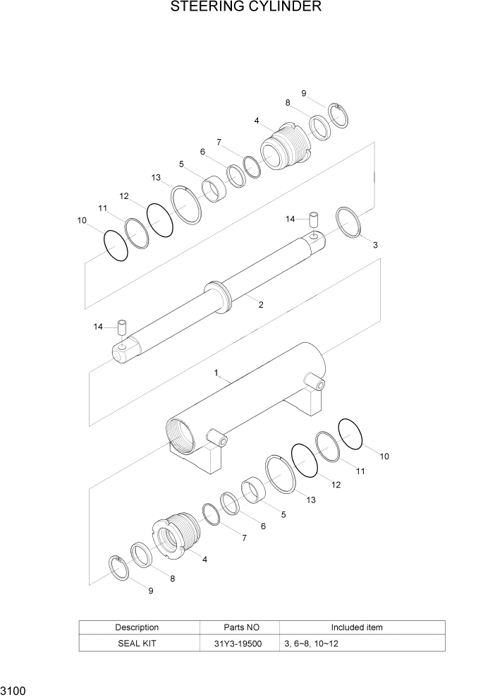 Схема запчастей Hyundai 35/40/45/50B - PAGE 3100 STEERING CYLINDER ГИДРАВЛИЧЕСКИЕ КОМПОНЕНТЫ