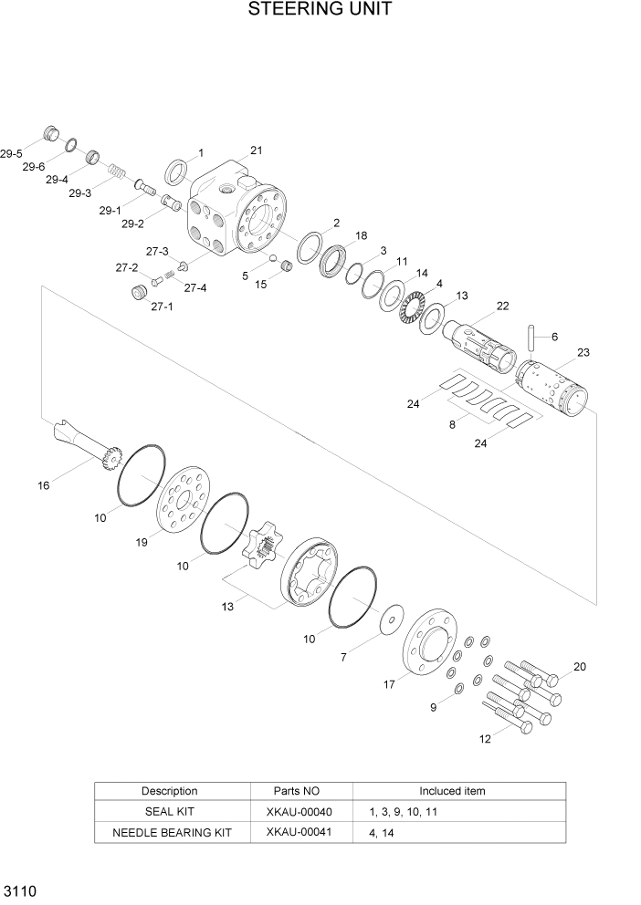 Схема запчастей Hyundai 35/40/45/50B - PAGE 3110 STEERING UNIT ГИДРАВЛИЧЕСКИЕ КОМПОНЕНТЫ