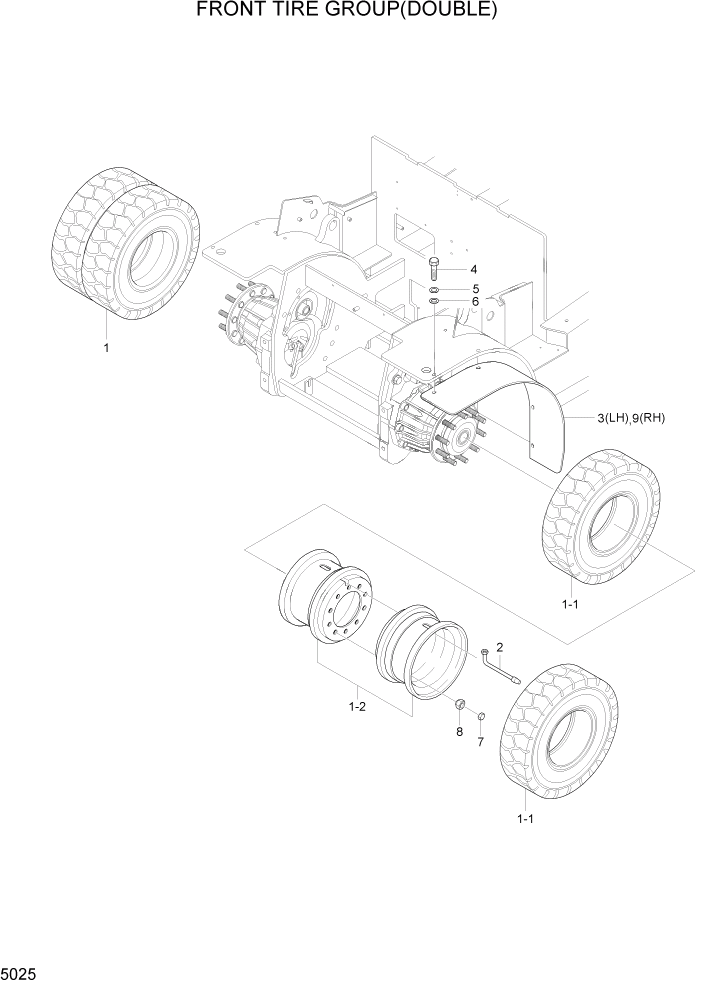 Схема запчастей Hyundai 35/40/45/50B - PAGE 5025 FRONT TIRE GROUP(DOUBLE) РУЛЕВОЕ & СИСТЕМА УПРАВЛЕНИЯ