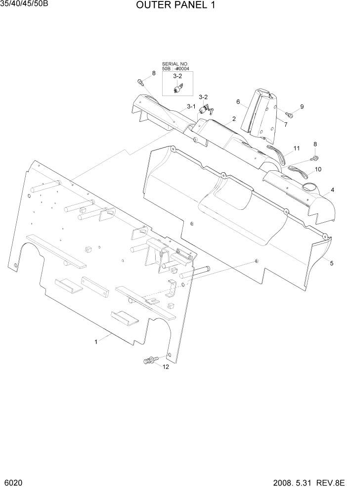 Схема запчастей Hyundai 35/40/45/50B - PAGE 6020 OUTER PANEL 1 СТРУКТУРА