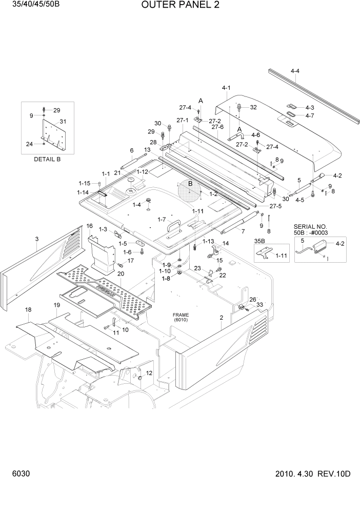 Схема запчастей Hyundai 35/40/45/50B - PAGE 6030 OUTER PANEL 2 СТРУКТУРА