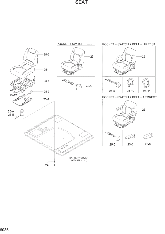 Схема запчастей Hyundai 35/40/45/50B - PAGE 6035 SEAT СТРУКТУРА