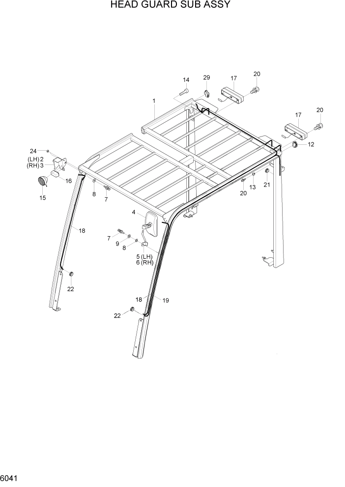 Схема запчастей Hyundai 35/40/45/50B - PAGE 6041 HEAD GUARD SUB ASSY СТРУКТУРА