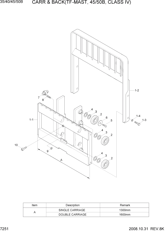 Схема запчастей Hyundai 35/40/45/50B - PAGE 7251 CARR & BACK(TF-MAST,45/50B,CLASS IV) РАБОЧЕЕ ОБОРУДОВАНИЕ