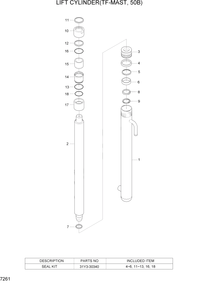 Схема запчастей Hyundai 35/40/45/50B - PAGE 7261 LIFT CYLINDER(TF-MAST, 50B) РАБОЧЕЕ ОБОРУДОВАНИЕ