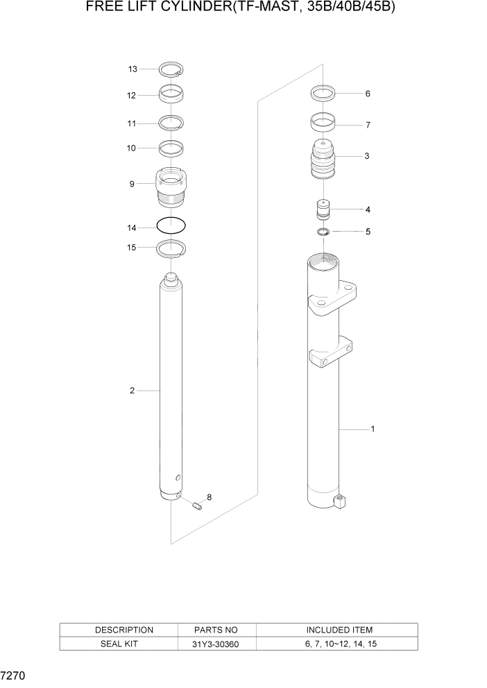 Схема запчастей Hyundai 35/40/45/50B - PAGE 7270 FREE LIFT CYLINDER(TF-MAST, 35B/40B/50B) РАБОЧЕЕ ОБОРУДОВАНИЕ