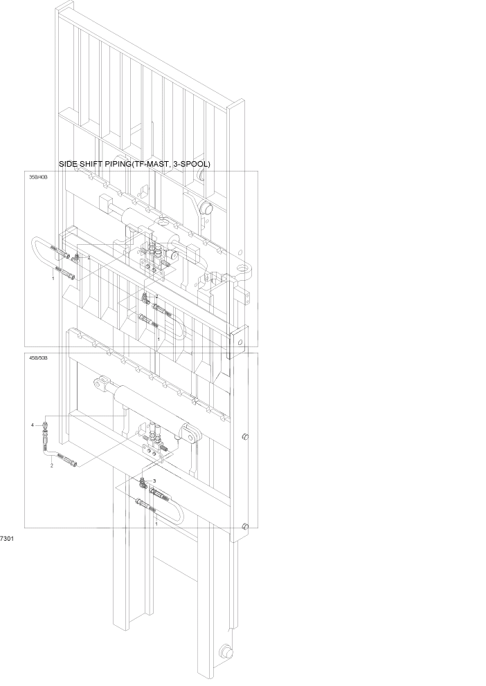 Схема запчастей Hyundai 35/40/45/50B - PAGE 7301 SIDE SHIFT PIPING(TF-MAST,3-SPOOL) РАБОЧЕЕ ОБОРУДОВАНИЕ