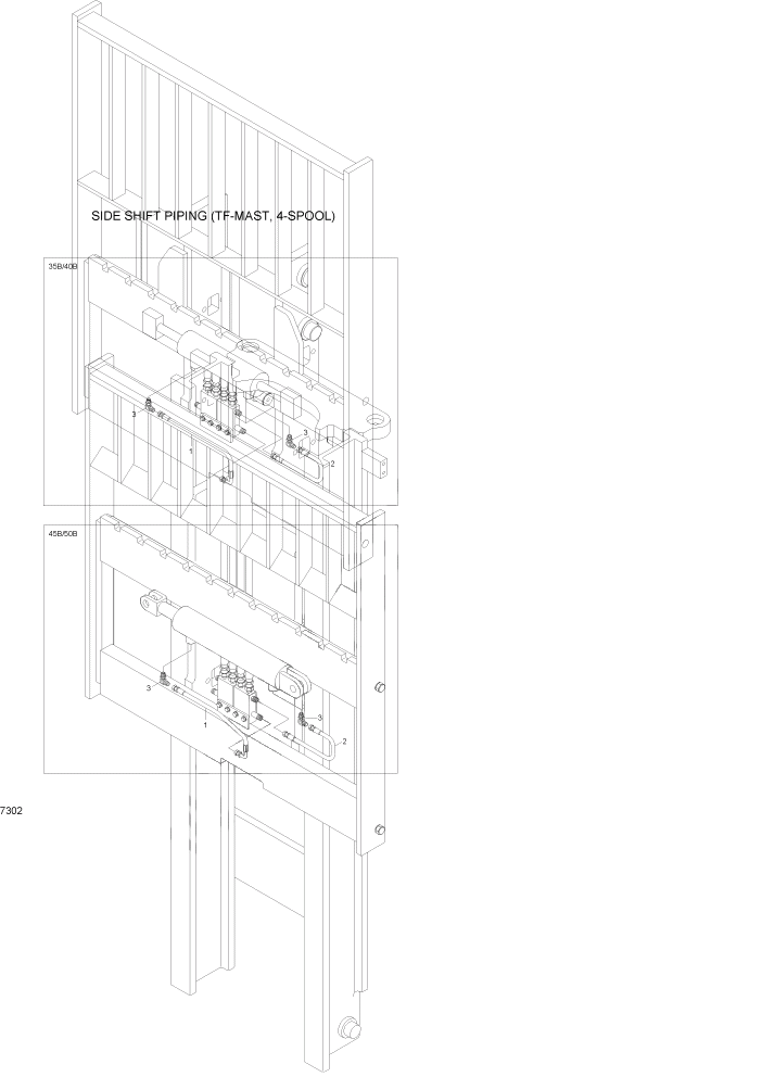 Схема запчастей Hyundai 35/40/45/50B - PAGE 7302 SIDE SHIFT PIPING(TF-MAST,4-SPOOL) РАБОЧЕЕ ОБОРУДОВАНИЕ