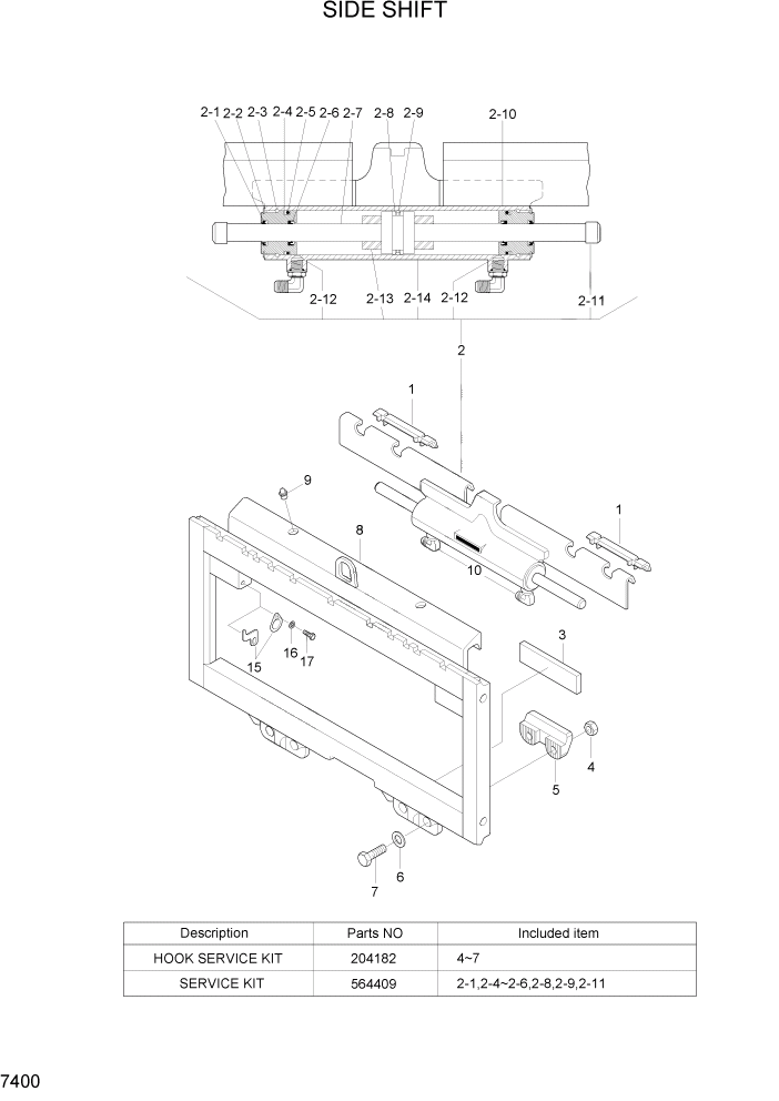 Схема запчастей Hyundai 35/40/45/50B - PAGE 7400 SIDE SHIFT РАБОЧЕЕ ОБОРУДОВАНИЕ