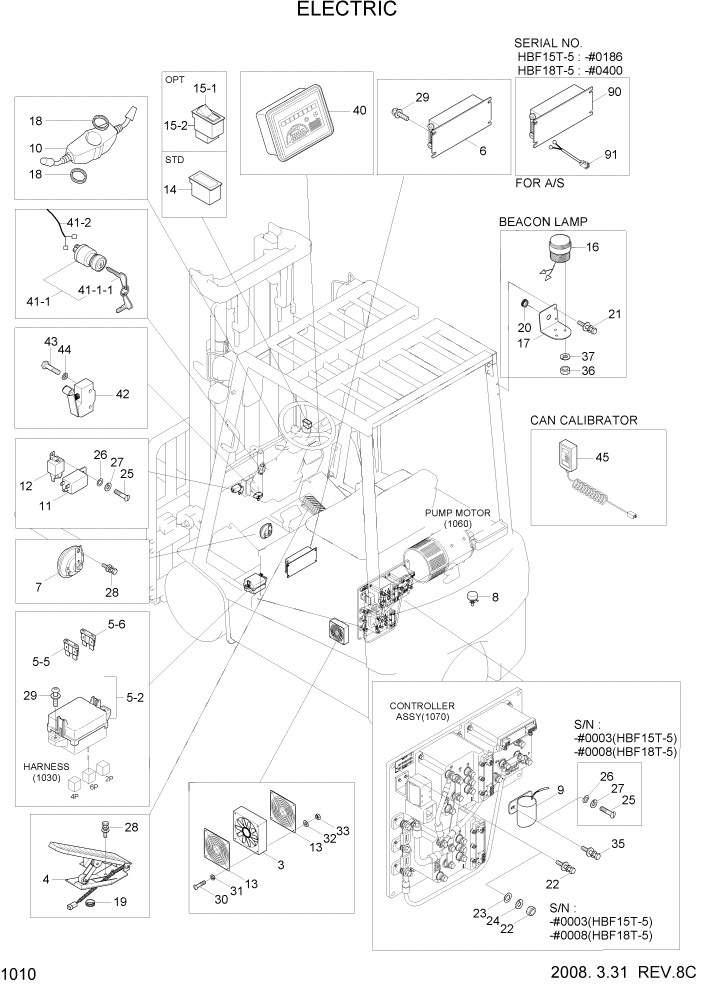 Схема запчастей Hyundai HBF15/HBF18T-5 - PAGE 1010 ELECTRIC ЭЛЕКТРИЧЕСКАЯ СИСТЕМА