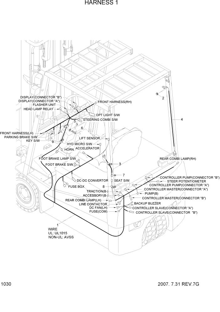 Схема запчастей Hyundai HBF15/HBF18T-5 - PAGE 1030 HARNESS ЭЛЕКТРИЧЕСКАЯ СИСТЕМА