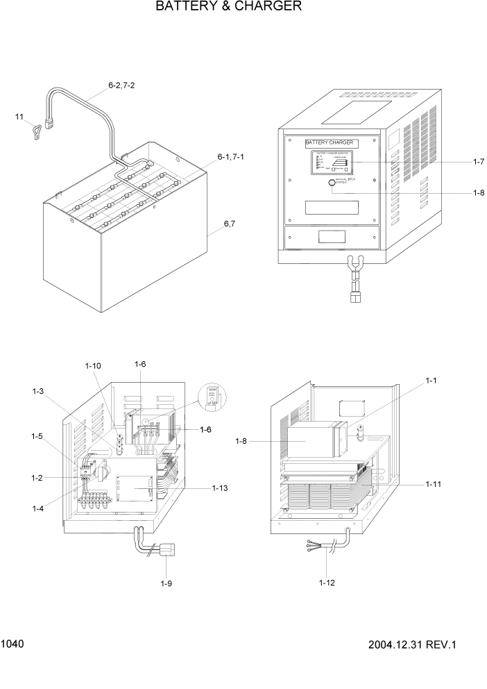 Схема запчастей Hyundai HBF15/HBF18T-5 - PAGE 1040 BATTERY & CHARGER ЭЛЕКТРИЧЕСКАЯ СИСТЕМА