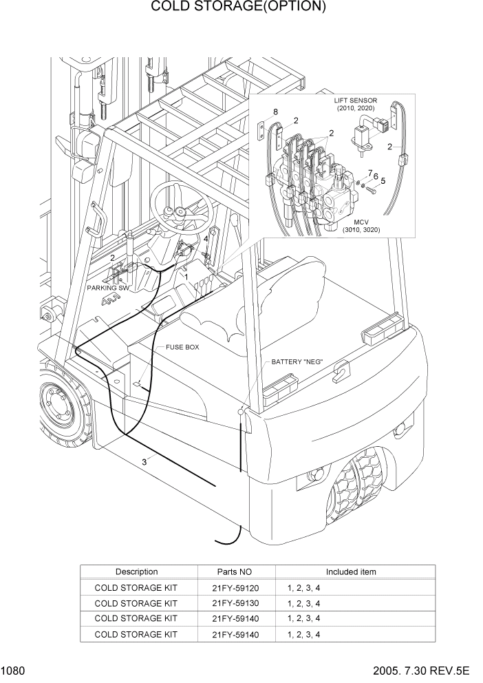 Схема запчастей Hyundai HBF15/HBF18T-5 - PAGE 1080 COLD STORAGE(OPTION) ЭЛЕКТРИЧЕСКАЯ СИСТЕМА