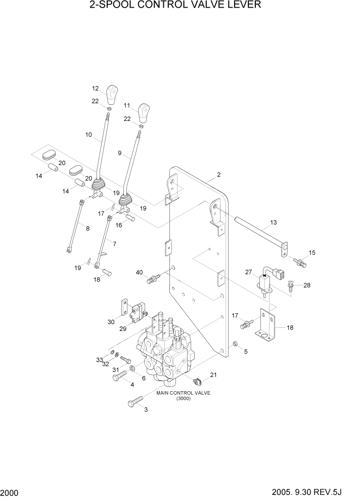 Схема запчастей Hyundai HBF15/HBF18T-5 - PAGE 2000 2-SPOOL CONTROL VALVE LEVER ГИДРАВЛИЧЕСКАЯ СИСТЕМА