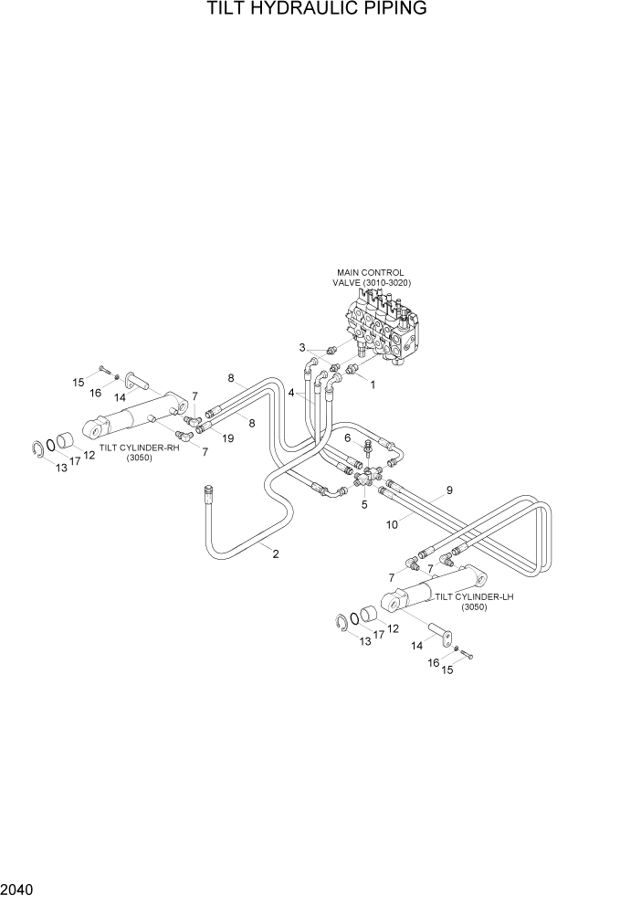 Схема запчастей Hyundai HBF15/HBF18T-5 - PAGE 2040 TILT HYDRAULIC PIPING ГИДРАВЛИЧЕСКАЯ СИСТЕМА