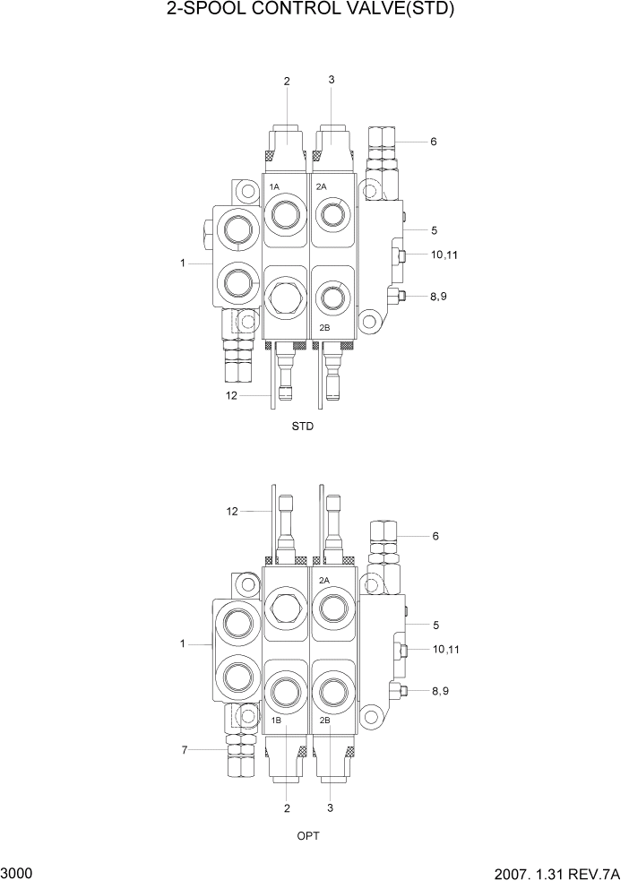 Схема запчастей Hyundai HBF15/HBF18T-5 - PAGE 3000 2-SPOOL CONTROL VALVE(STD) ГИДРАВЛИЧЕСКИЕ КОМПОНЕНТЫ