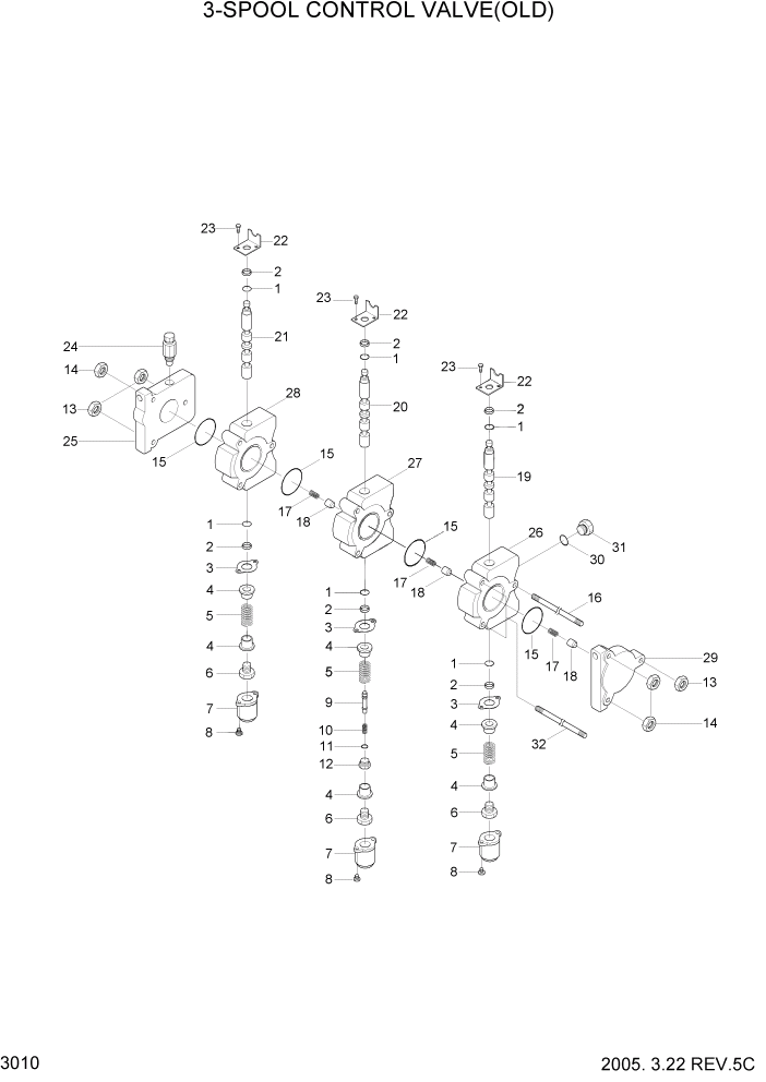 Схема запчастей Hyundai HBF15/HBF18T-5 - PAGE 3010 3-SPOOL CONTROL VALVE(OPTION,OLD) ГИДРАВЛИЧЕСКИЕ КОМПОНЕНТЫ