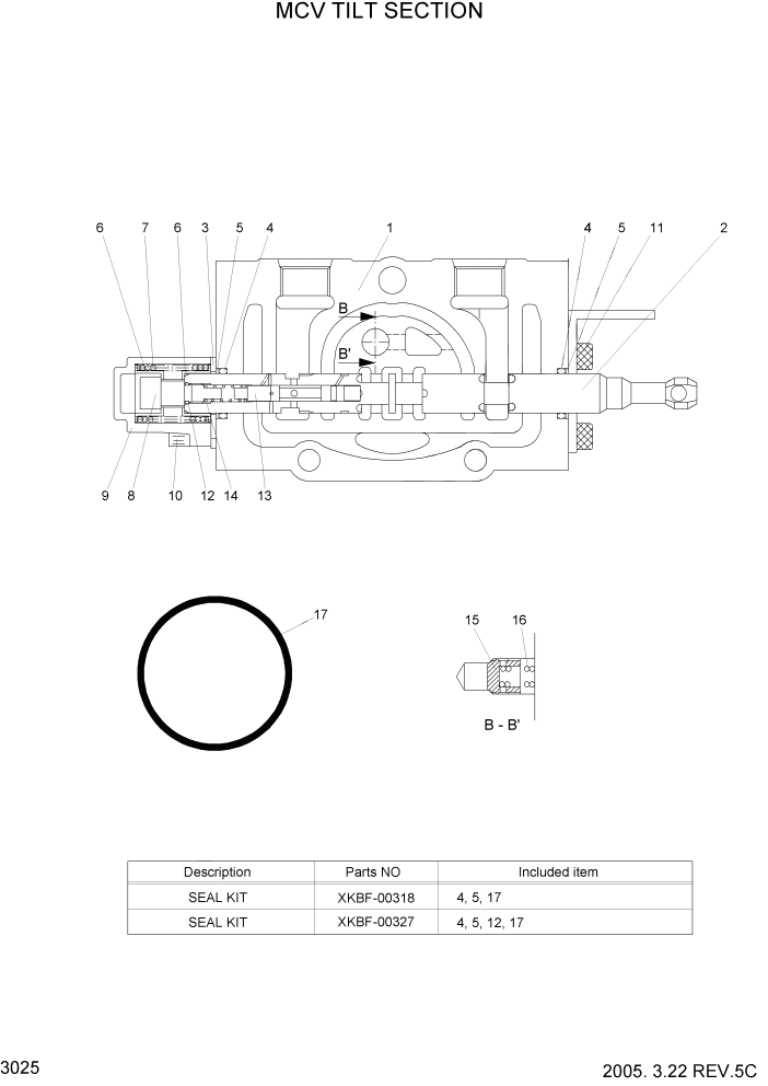 Схема запчастей Hyundai HBF15/HBF18T-5 - PAGE 3025 MCV TILT SECTION ГИДРАВЛИЧЕСКИЕ КОМПОНЕНТЫ