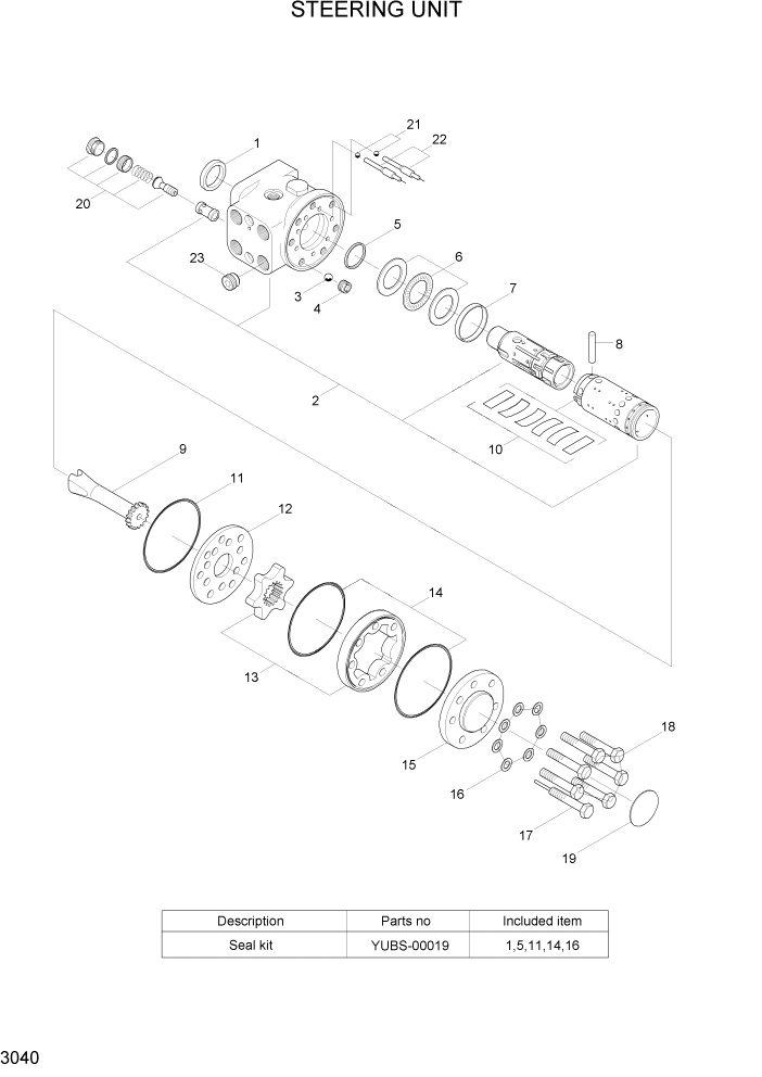 Схема запчастей Hyundai HBF15/HBF18T-5 - PAGE 3040 STEERING UNIT ГИДРАВЛИЧЕСКИЕ КОМПОНЕНТЫ