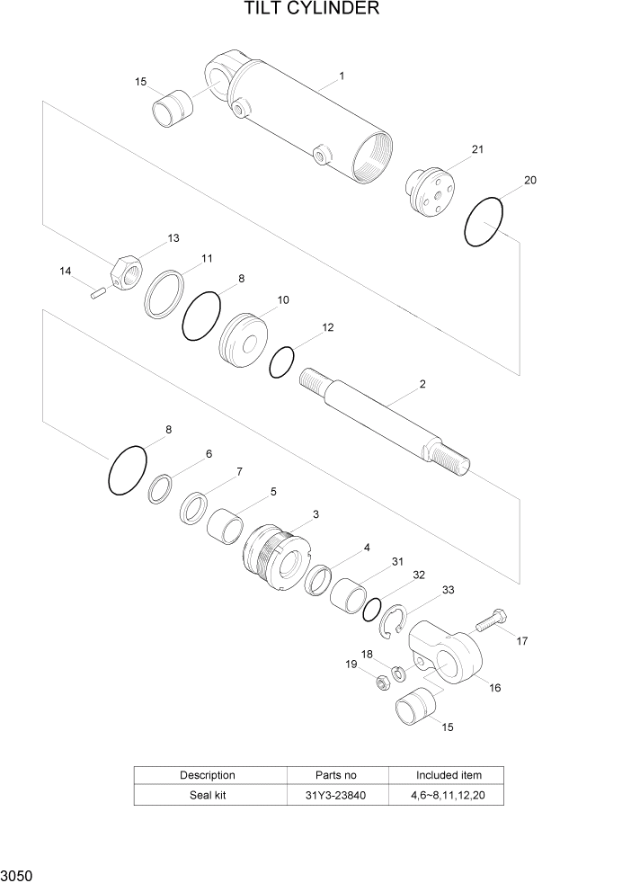 Схема запчастей Hyundai HBF15/HBF18T-5 - PAGE 3050 TILT CYLINDER ГИДРАВЛИЧЕСКИЕ КОМПОНЕНТЫ