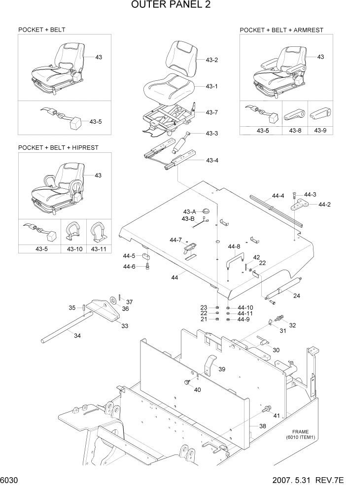 Схема запчастей Hyundai HBF15/HBF18T-5 - PAGE 6030 OUTER PANEL 2 СТРУКТУРА