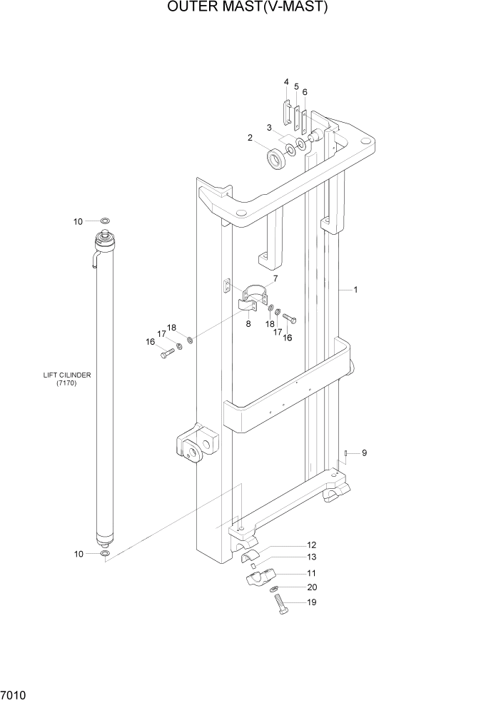 Схема запчастей Hyundai HBF15/HBF18T-5 - PAGE 7010 OUTER MAST(V-MAST) РАБОЧЕЕ ОБОРУДОВАНИЕ