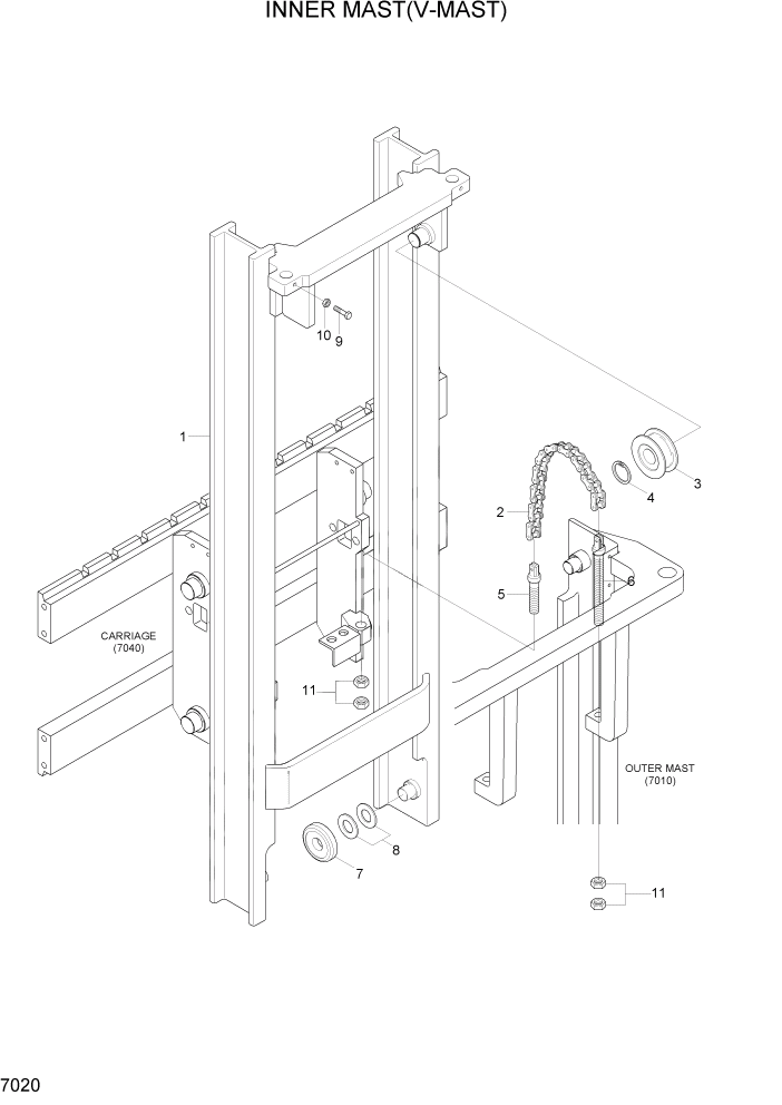 Схема запчастей Hyundai HBF15/HBF18T-5 - PAGE 7020 INNER MAST(V-MAST) РАБОЧЕЕ ОБОРУДОВАНИЕ