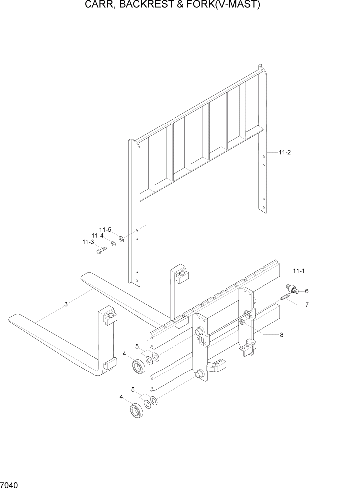 Схема запчастей Hyundai HBF15/HBF18T-5 - PAGE 7040 CARR, BACKREST & FORK(V-MAST) РАБОЧЕЕ ОБОРУДОВАНИЕ