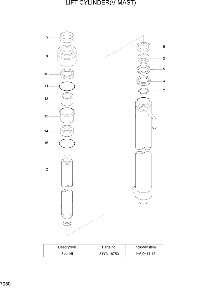 Схема запчастей Hyundai HBF15/HBF18T-5 - PAGE 7050 LIFT CYLINDER(V-MAST) РАБОЧЕЕ ОБОРУДОВАНИЕ