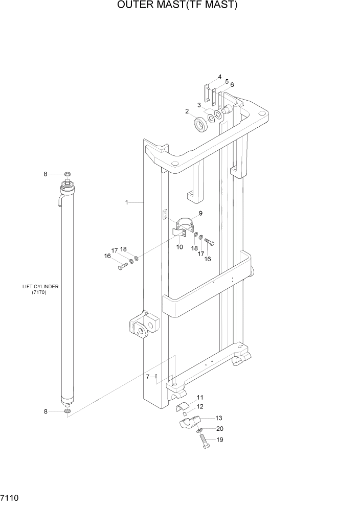 Схема запчастей Hyundai HBF15/HBF18T-5 - PAGE 7110 OUTER MAST(TF MAST) РАБОЧЕЕ ОБОРУДОВАНИЕ