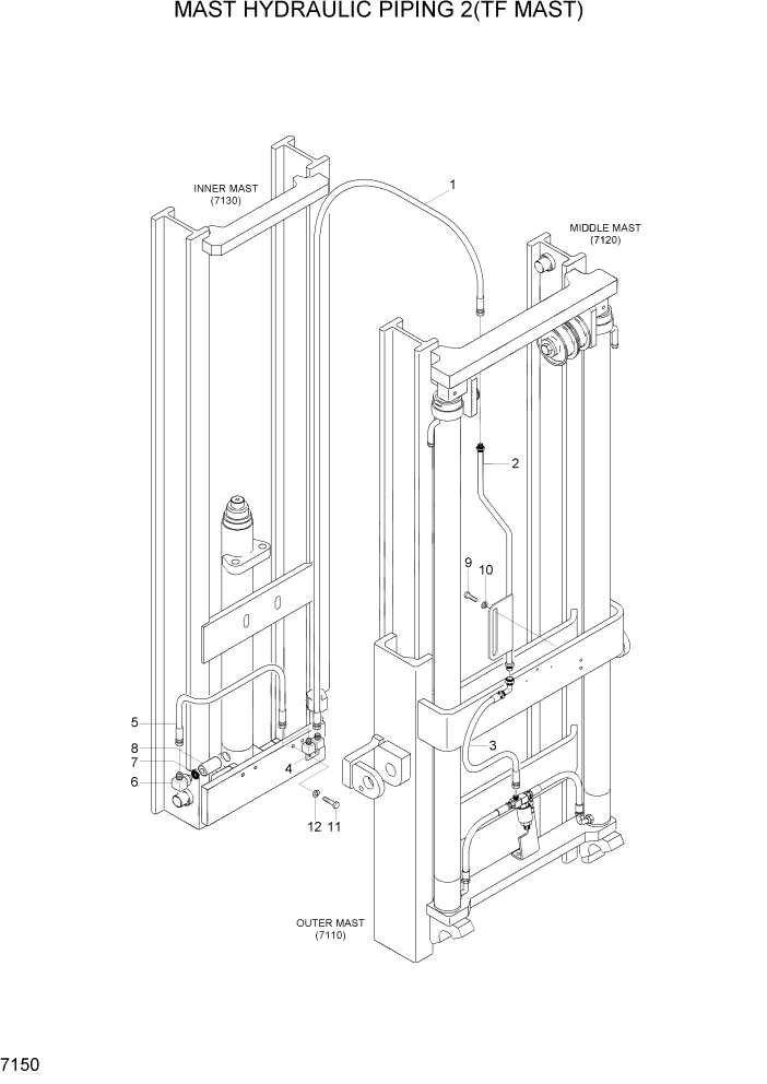 Схема запчастей Hyundai HBF15/HBF18T-5 - PAGE 7150 MAST HYDRAULIC PIPING 2(TF MAST) РАБОЧЕЕ ОБОРУДОВАНИЕ