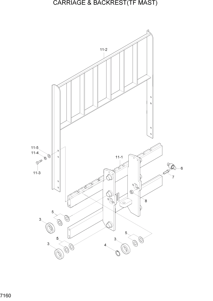 Схема запчастей Hyundai HBF15/HBF18T-5 - PAGE 7160 CARRIAGE & BACKREST(TF MAST) РАБОЧЕЕ ОБОРУДОВАНИЕ