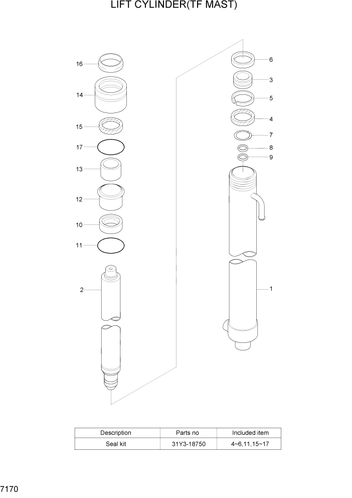 Схема запчастей Hyundai HBF15/HBF18T-5 - PAGE 7170 LIFT CYLINDER(TF MAST) РАБОЧЕЕ ОБОРУДОВАНИЕ