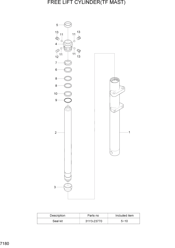 Схема запчастей Hyundai HBF15/HBF18T-5 - PAGE 7180 FREE LIFT CYLINDER(TF MAST) РАБОЧЕЕ ОБОРУДОВАНИЕ