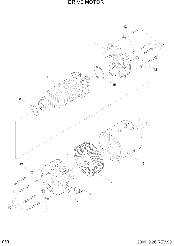 Схема запчастей Hyundai HBF15/HBF18-3 - PAGE 1050 DRIVE MOTOR ЭЛЕКТРИЧЕСКАЯ СИСТЕМА