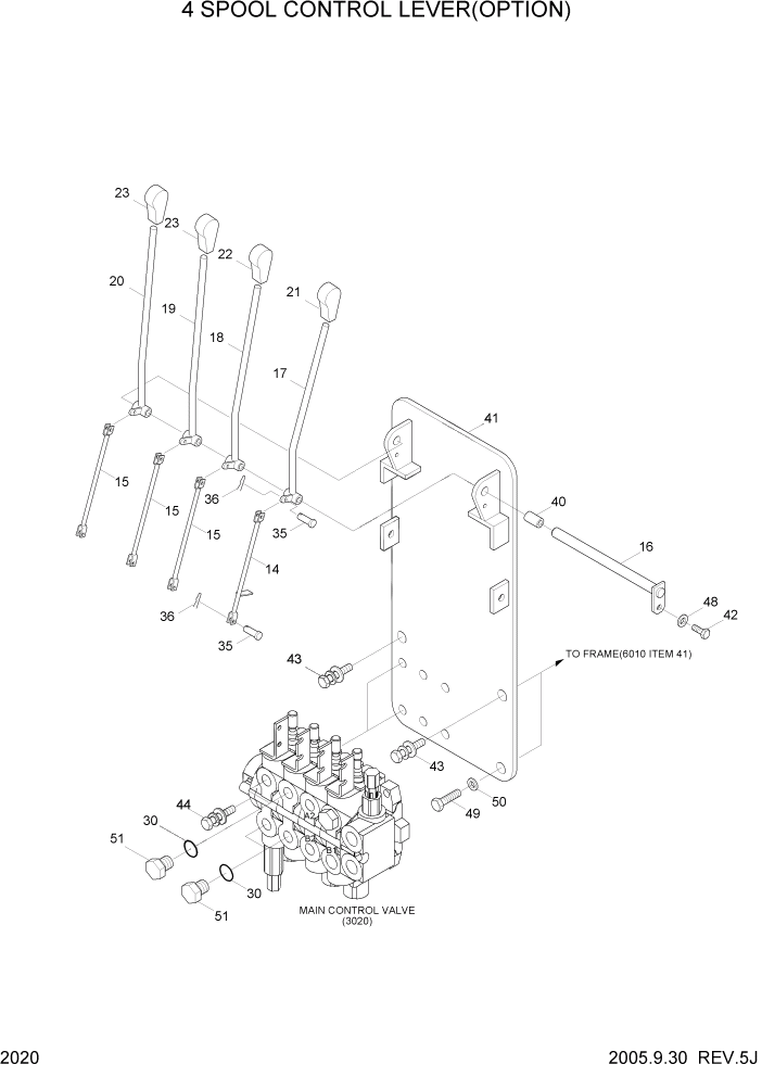 Схема запчастей Hyundai HBF15/HBF18-3 - PAGE 2020 4-SPOOL CONTROL LEVER(OPTION) ГИДРАВЛИЧЕСКАЯ СИСТЕМА