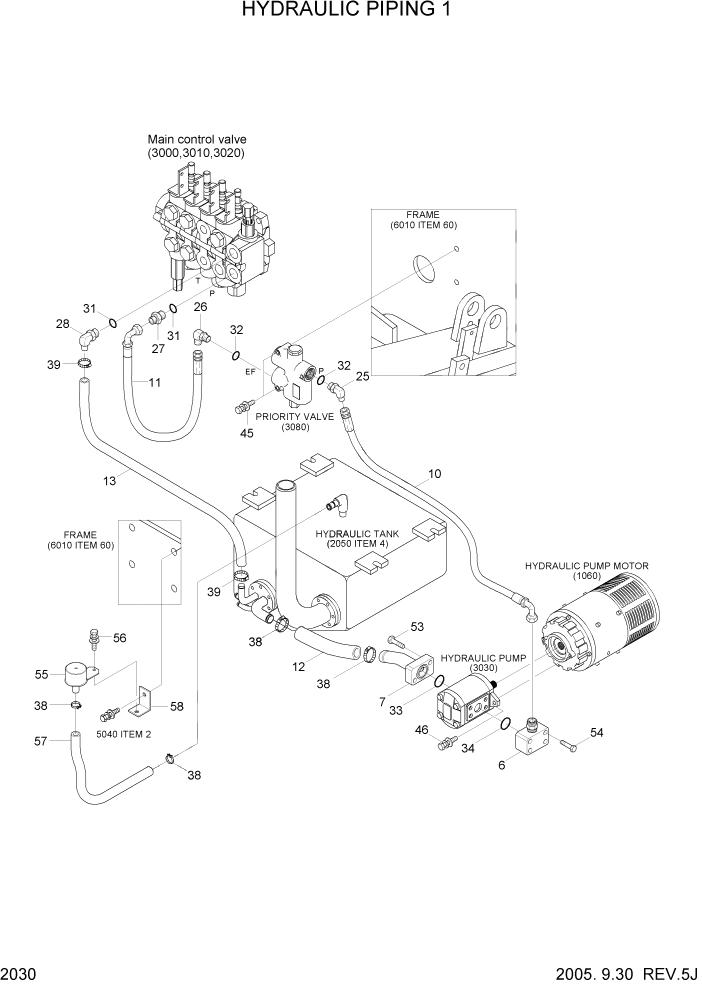 Схема запчастей Hyundai HBF15/HBF18-3 - PAGE 2030 HYDRAULIC PIPING 1 ГИДРАВЛИЧЕСКАЯ СИСТЕМА