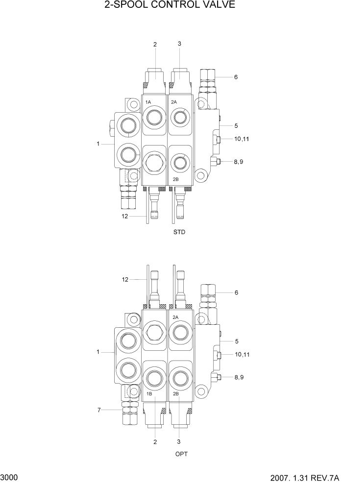 Схема запчастей Hyundai HBF15/HBF18-3 - PAGE 3000 2-SPOOL CONTROL VALVE ГИДРАВЛИЧЕСКИЕ КОМПОНЕНТЫ