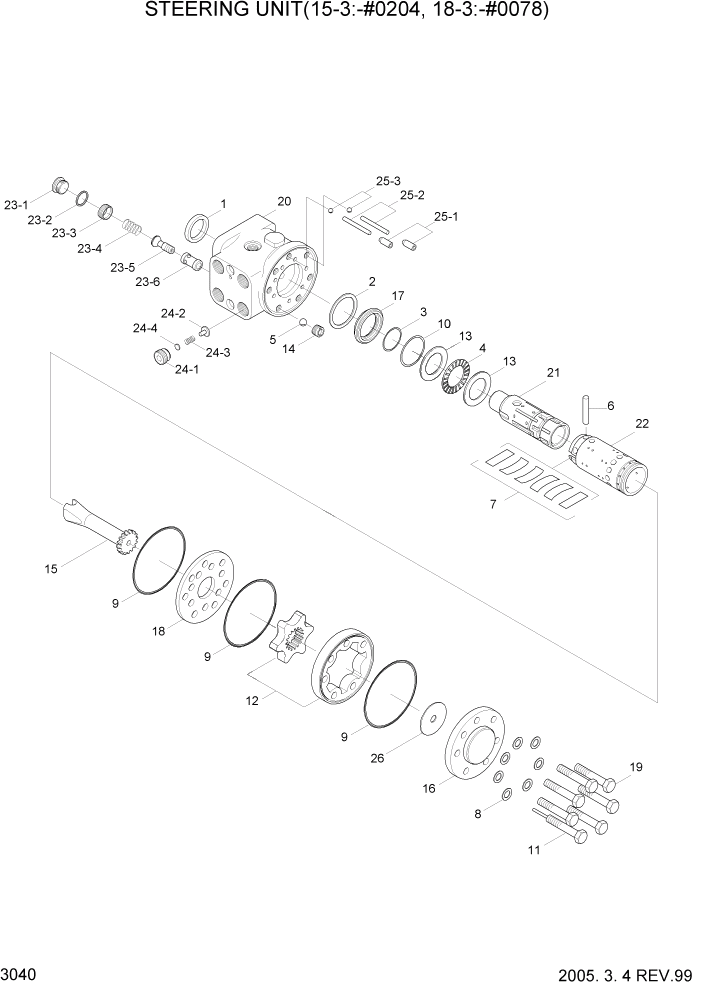 Схема запчастей Hyundai HBF15/HBF18-3 - PAGE 3040 STEERING UNIT(15-3:-#0204,18-3:-#0078) ГИДРАВЛИЧЕСКИЕ КОМПОНЕНТЫ